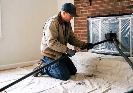 Drop cloths protecting an Irvine living room during a sweep
