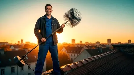 Chimney technician on a Costa Mesa rooftop